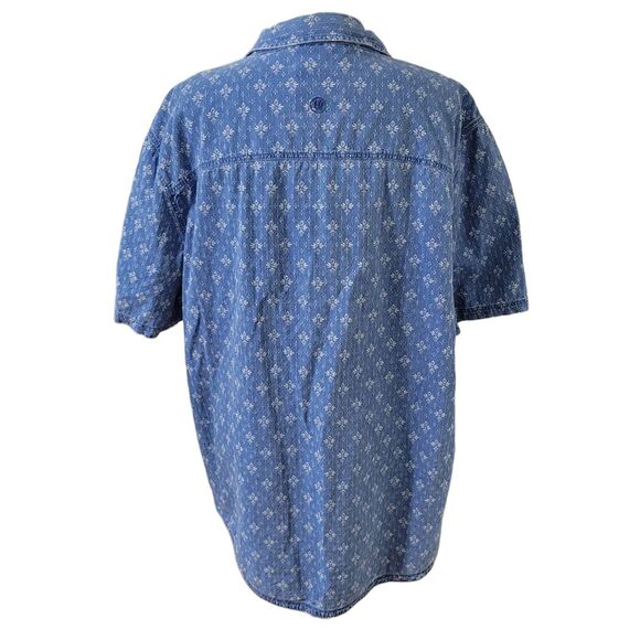 FatFace Men's Sz 2XL 100% Cotton Blue Short Sleeve Geometric Print Button Up Top - Picture 3 of 8